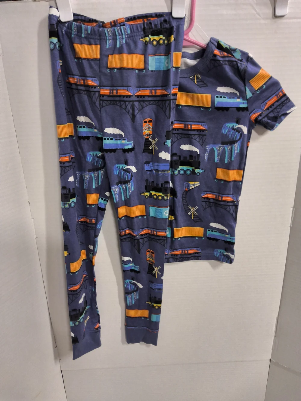 NWOT Kids Size 8 Fish Stix Train Print Pajama Set - Blue & Orange